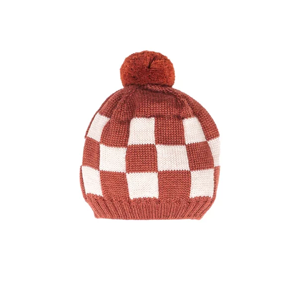 Bonnet en mérinos | Damier ocre – Image 2