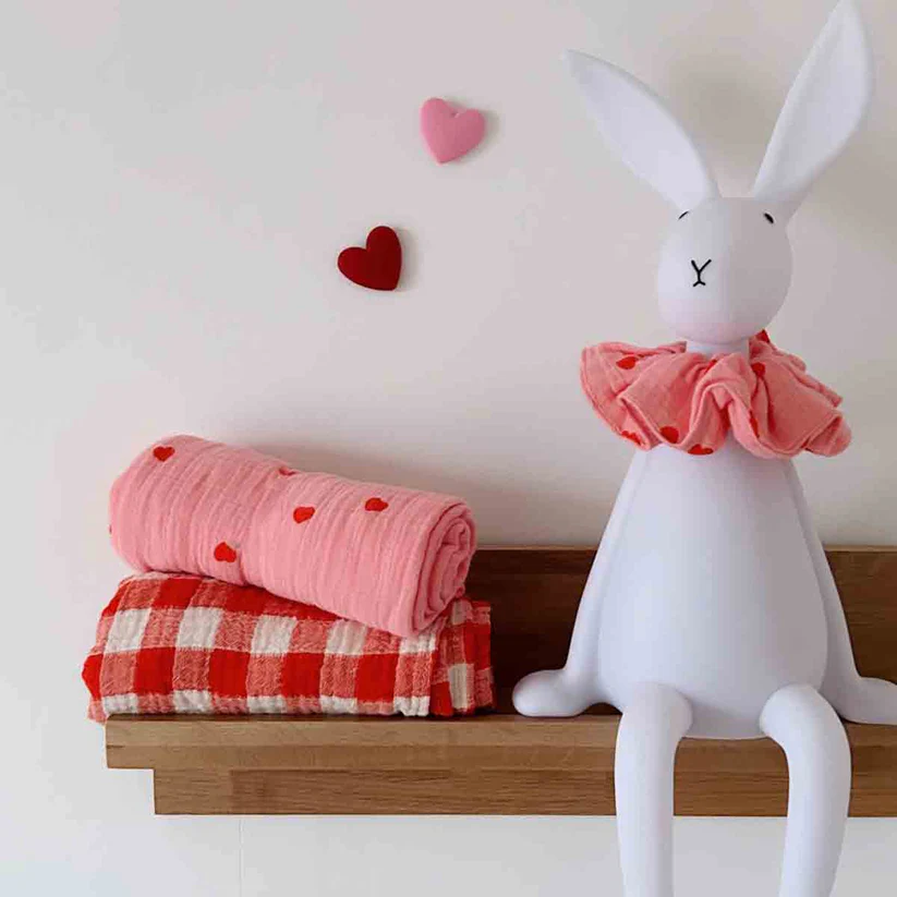 Chouchou en mousseline | Rose coeur rouge – Image 2