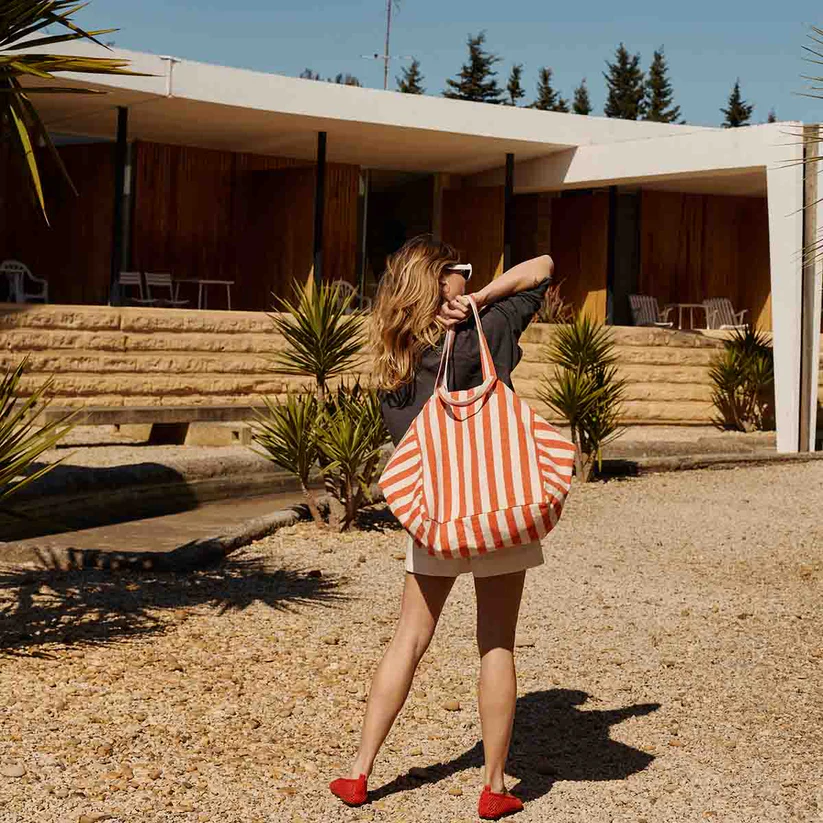 Sac Cabas Elisa | Rayé Rouge et Gris – Image 2