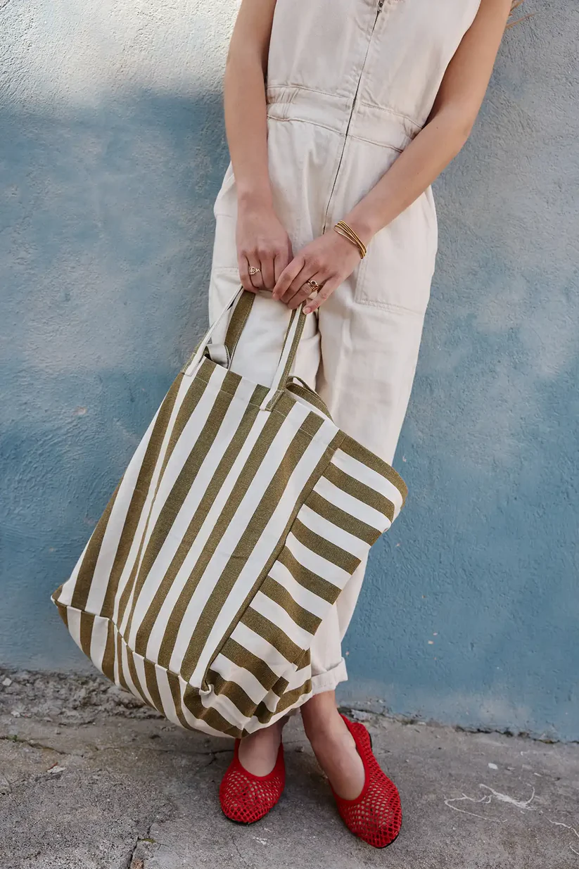 Sac Cabas Elisa | Rayé Olive et Gris – Image 2