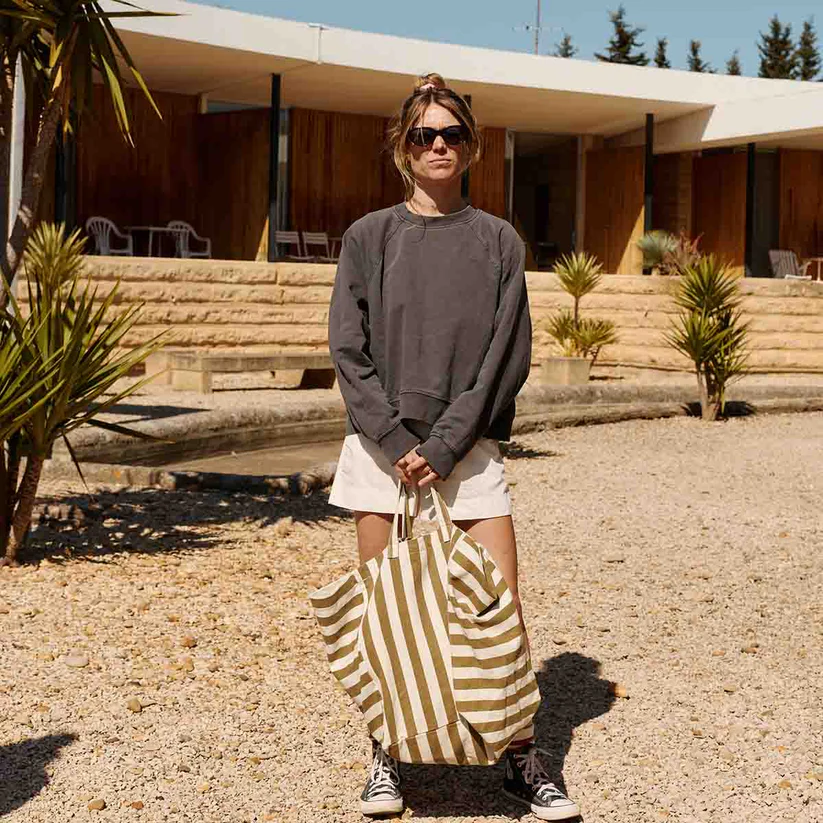 Sac Cabas Elisa | Rayé Olive et Gris – Image 3