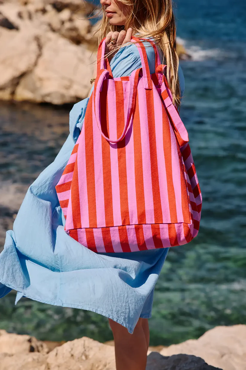 Sac Cabas Elisa | Rayé Orchidée et Rouge – Image 3