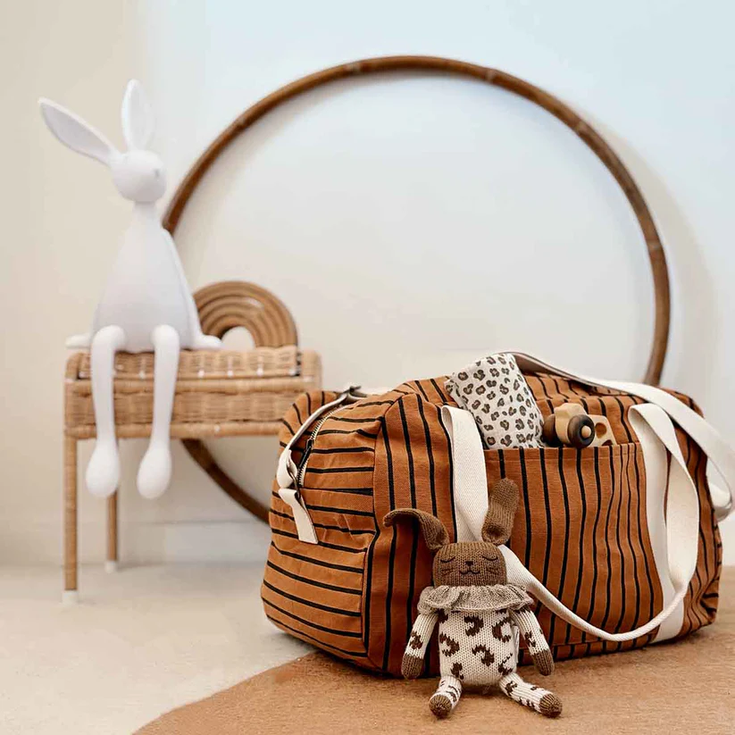 Sac Weekend Raphael | Fines Rayures Caramel – Image 3