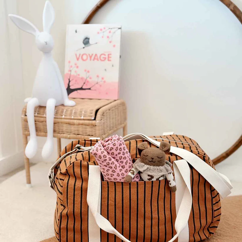 Sac Weekend Raphael | Fines Rayures Caramel – Image 2