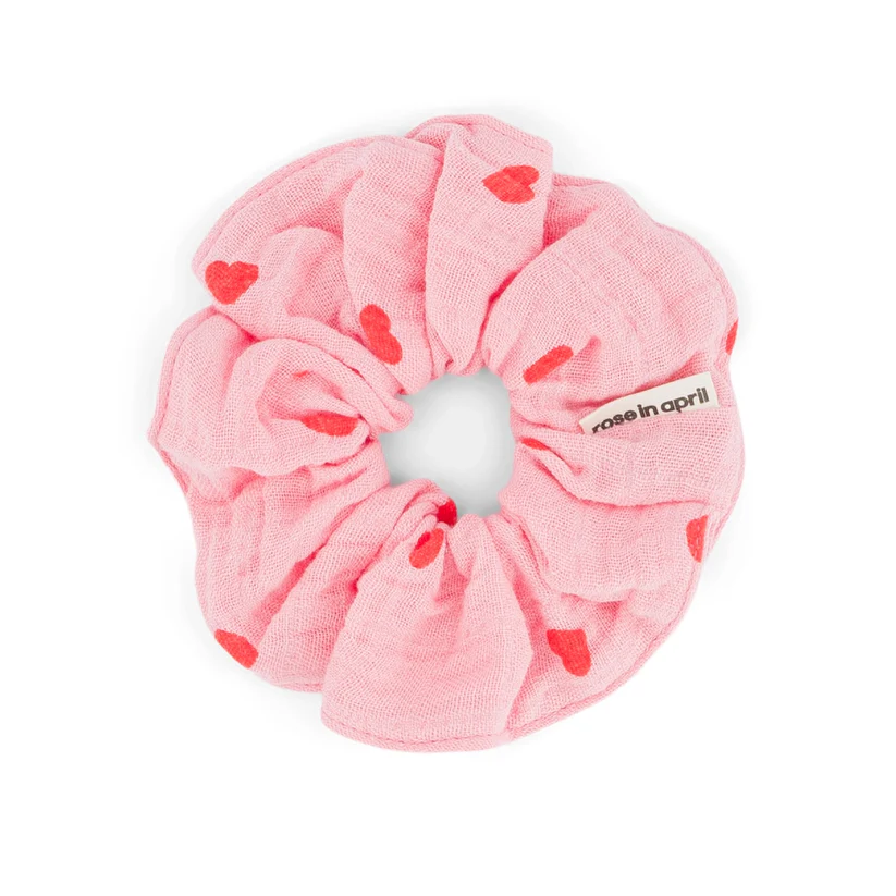 Chouchou en mousseline | Rose coeur rouge