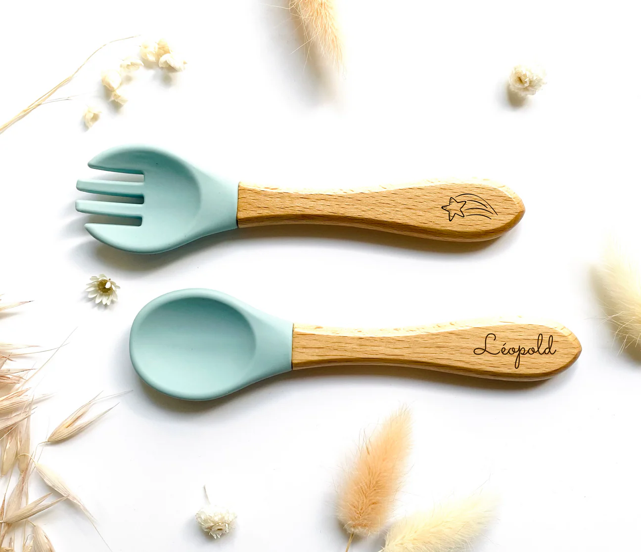 Set de couverts en bambou et silicone | Bleu ciel