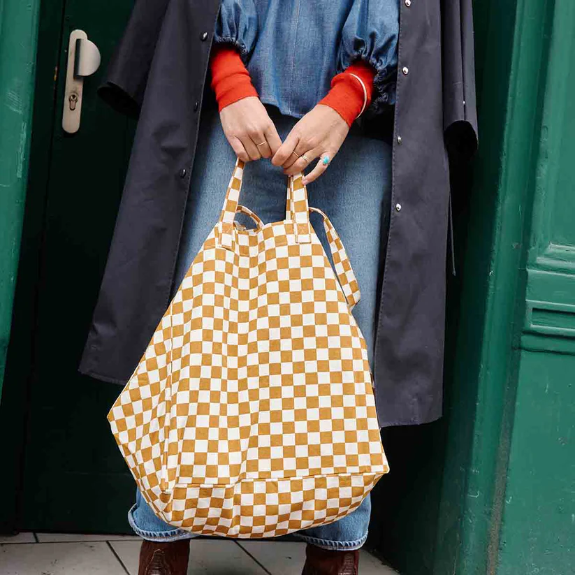 Sac Cabas Elisa | Damier Caramel / Beige – Image 2