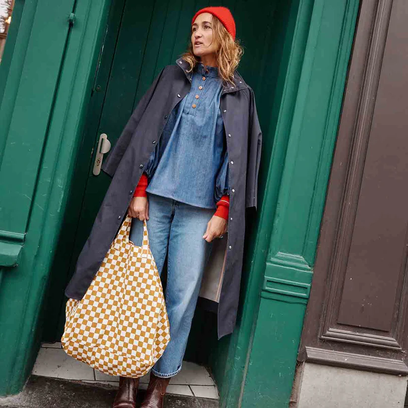 Sac Cabas Elisa | Damier Caramel / Beige – Image 3