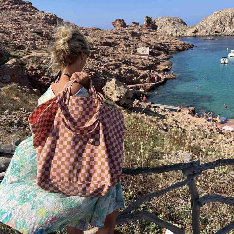 Sac Cabas Elisa | Damier Rose/ Caramel – Image 2