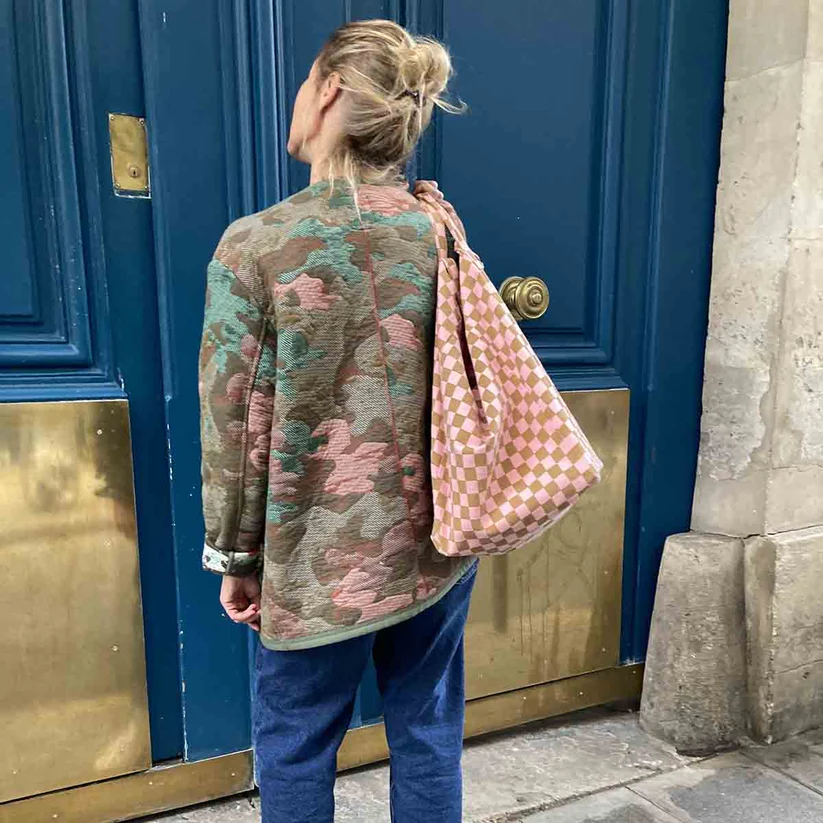 Sac Cabas Elisa | Damier Rose/ Caramel – Image 4